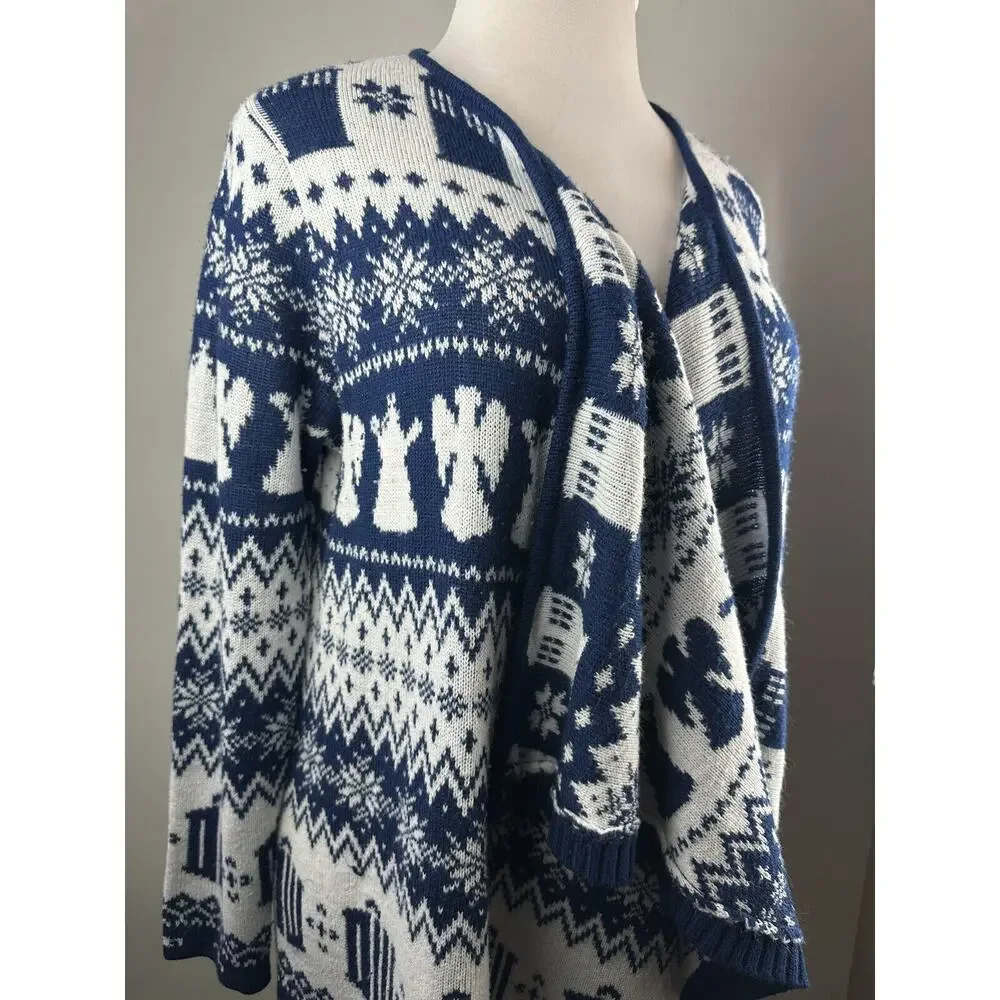 Hot Topic x Doctor Who Fair Isle Open Cardigan Drape Blue & White Plus Size 2X - Picture 15 of 16